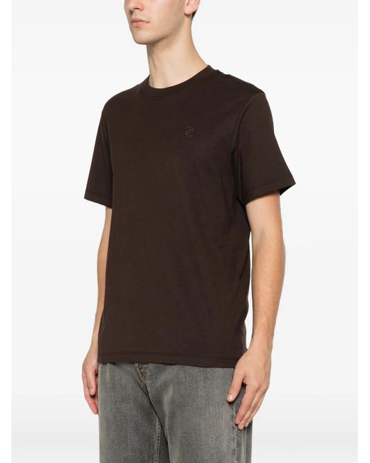 Sandro Brown Leather-Patch T-Shirt for men