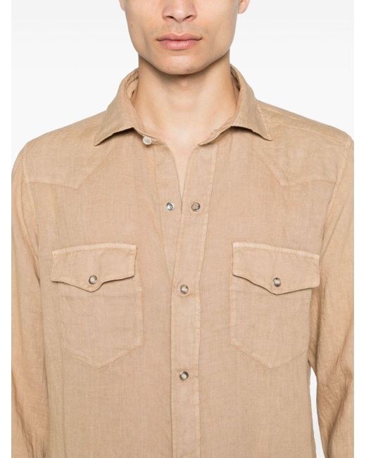 Western-yoke linen shirt di Dell'Oglio in Natural da Uomo