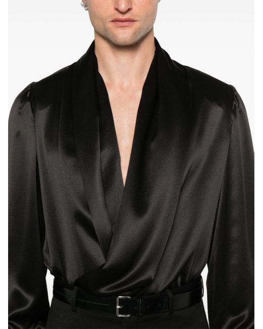 Saint Laurent Satijnen Overhemd Met Sjaal in het Black voor heren