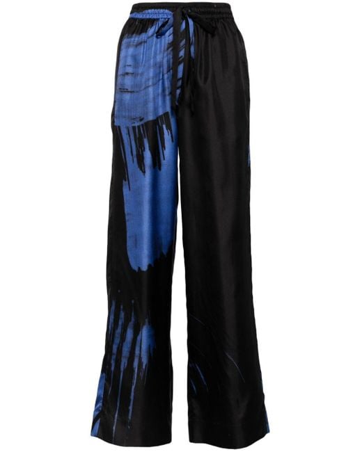 Lee Mathews Blue Pip Silk Wide-leg Trousers