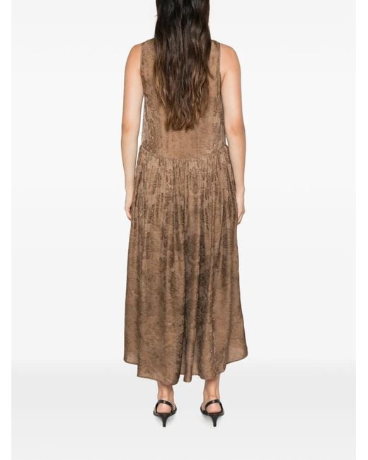 Uma Wang Natural Damask-Pattern Gathered Dress