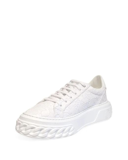 Casadei White Off Road Lace-Effect Chain-Trimmed Sneakers