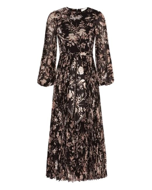 Zimmermann フローラル プリーツドレス Black