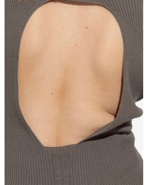 Rick Owens Gray Ribbed Open-Back Sweater