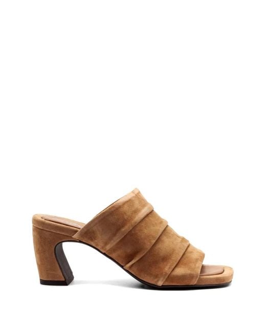 Ash Brown Ruched Square-Toe Sandals