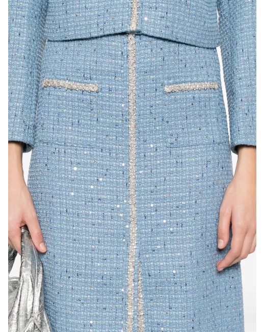 Maje Tweed Midi-Rok Met Pailletten in het Blue