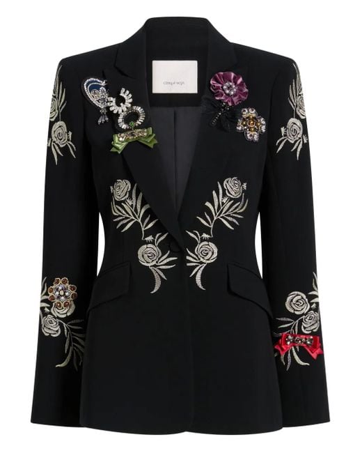Cinq À Sept Black Cheyenne Rose-Embroidered Blazer
