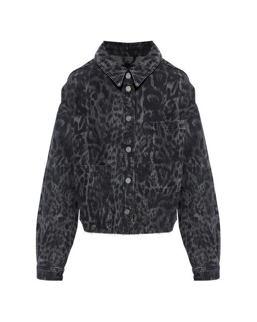 AllSaints Black Nicky Leopard-Print Denim Jacket