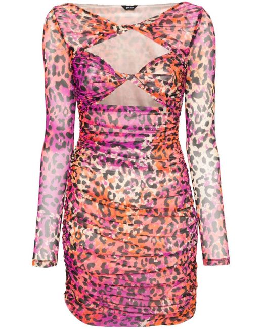 Just Cavalli Animal-print Cut-out Dress in het Red
