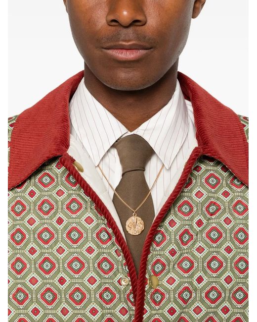 Drole de Monsieur Brown Geometric-Print Corduroy-Collar Jacket for men