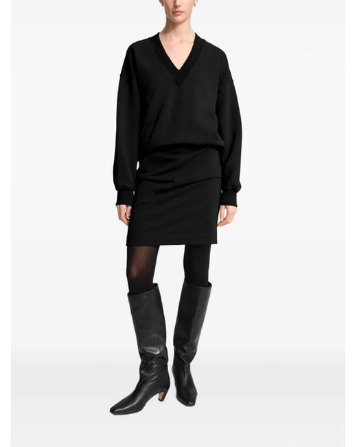 MARCELLA Black Mira V-Neck Pleated Mini Dress