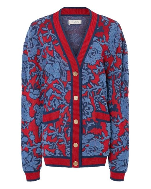 Temperley London Blue Francis Floral-Pattern Knit Cardigan