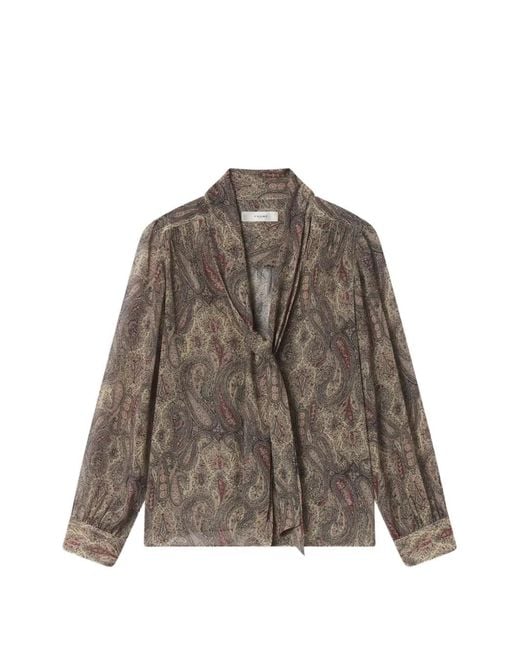 FRAME Brown Paisley Silk Blouse