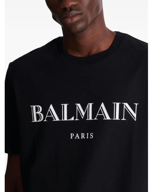 メンズ Balmain ロゴ Tシャツ Black