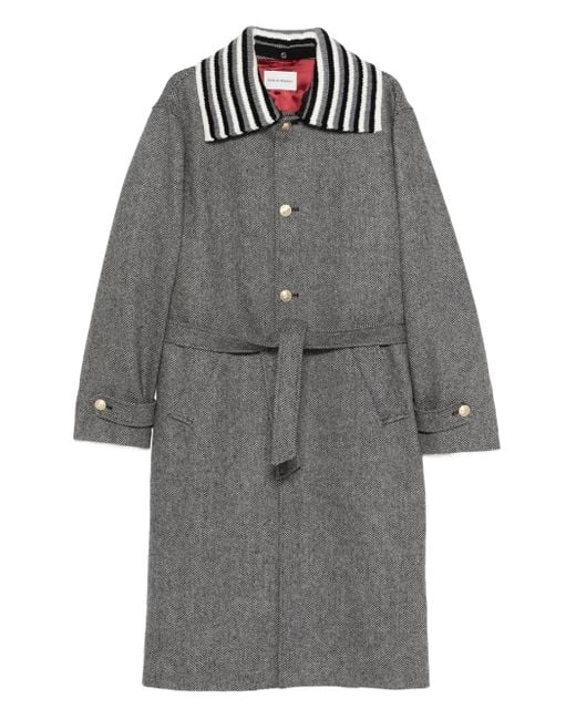 Drole de Monsieur Gray Striped-Collar Belted Coat for men