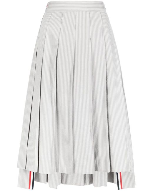 Thom Browne White Pleated Asymmetric Midi Skirt