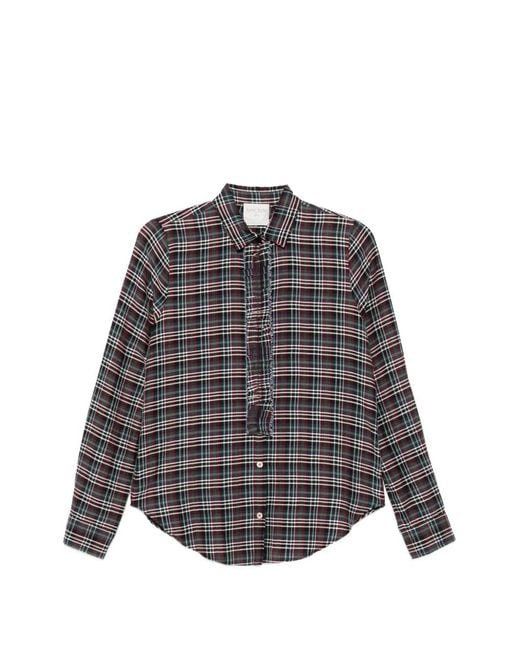 Forte_forte Gray Ruffled-Trim Tartan-Print Shirt