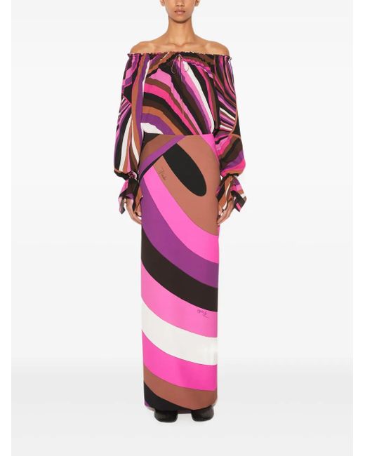 Emilio Pucci Red Iride-Print Off-Shoulder Top
