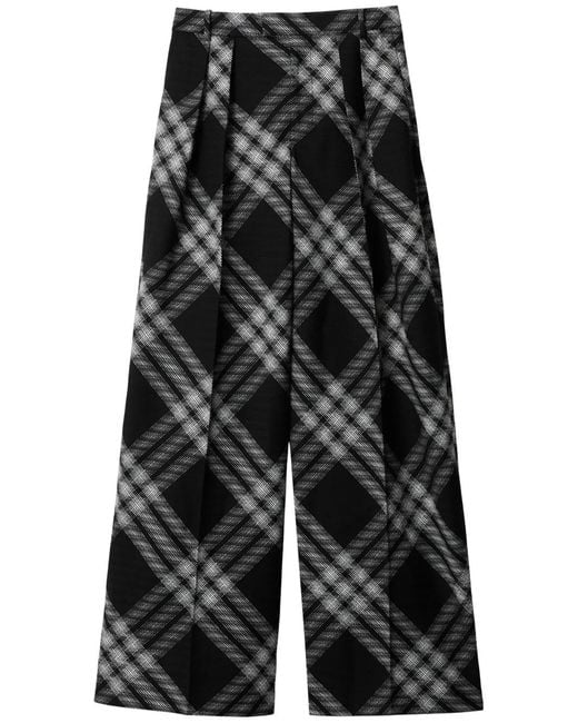 Burberry Black Double Pleated Checkered Palazzo Pants