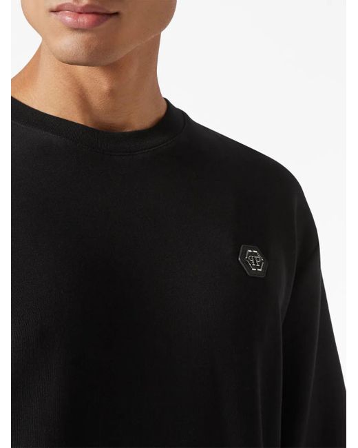 Philipp Plein Black Logo-Print Cotton Sweatshirt for men