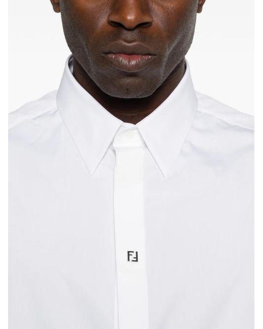 Fendi White Short-Sleeve Logo-Plaque Shirt for men