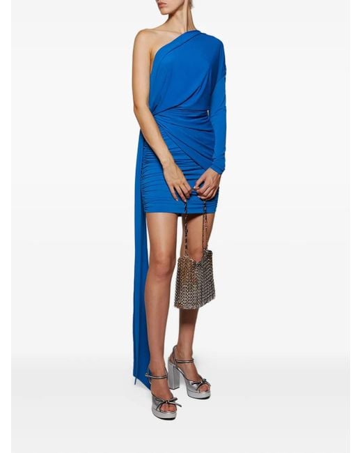 Alex Perry Women's Blue One-Sleeve Draped Mini Dress