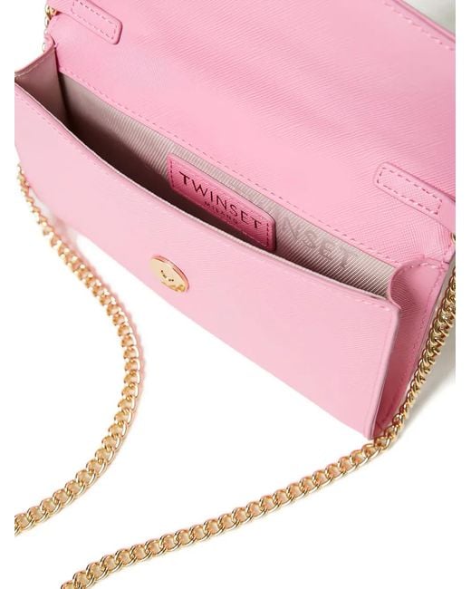 Twinset Pink Étui Pour Smartphone Matelassé À Détail De Chaîne