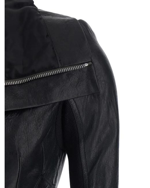 Rick Owens Black High Neck Asymmetric Hem Jacket
