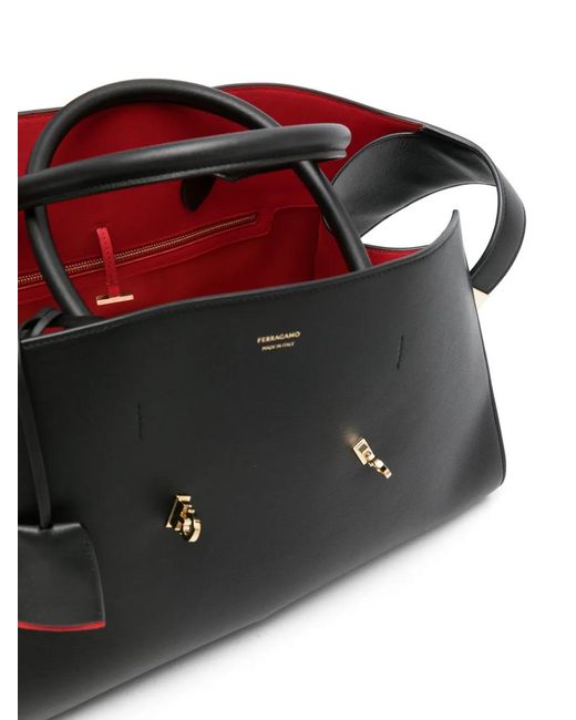 Ferragamo Black Small Hug Logo-Stamp Leather Tote Bag