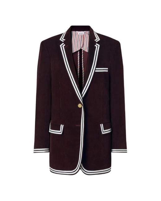 Thom Browne Blue Corduroy Stripe-Trim Coat