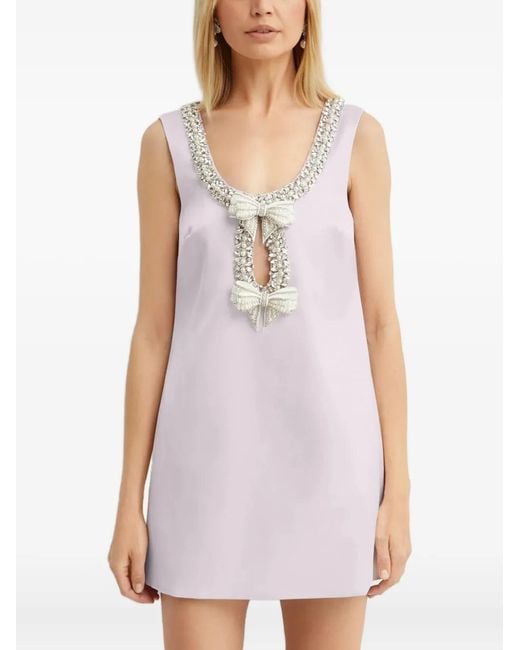 Self-Portrait Purple Crystal-Embellished Bow Mini Dress