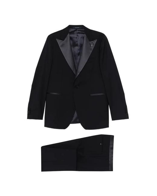 Tagliatore Black Peak-Lapel Suit for men