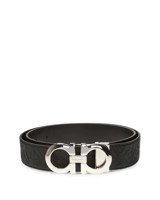 Ferragamo Black Gancini Embossed Belt for men