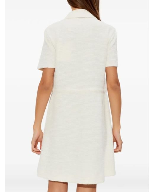 Moncler White Robe Courte En Bouclé À Lien De Resserrage À La Taille