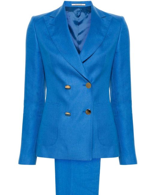 Tagliatore Blue Linen Double-breasted Suit