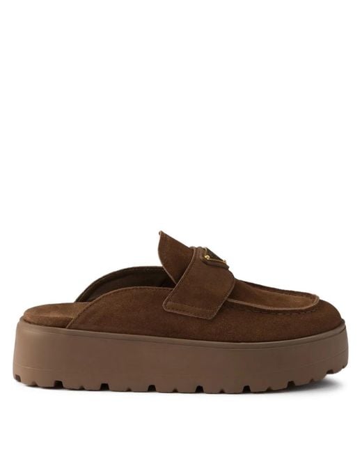 Prada Brown Suede Platform Mules