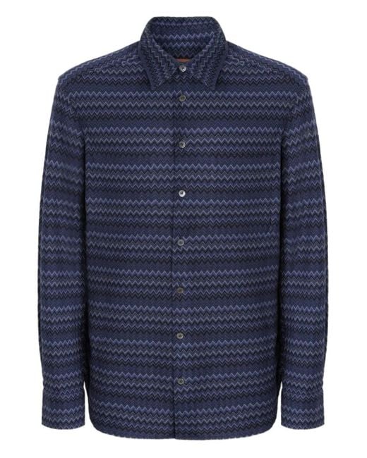 Missoni Blue Chevron-Pattern Cotton Shirt for men