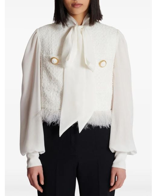Chaqueta de tweed con paneles Balmain de color White