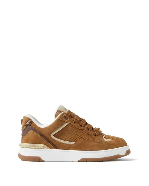 Versace Brown Biggie Basket Suede Sneakers for men