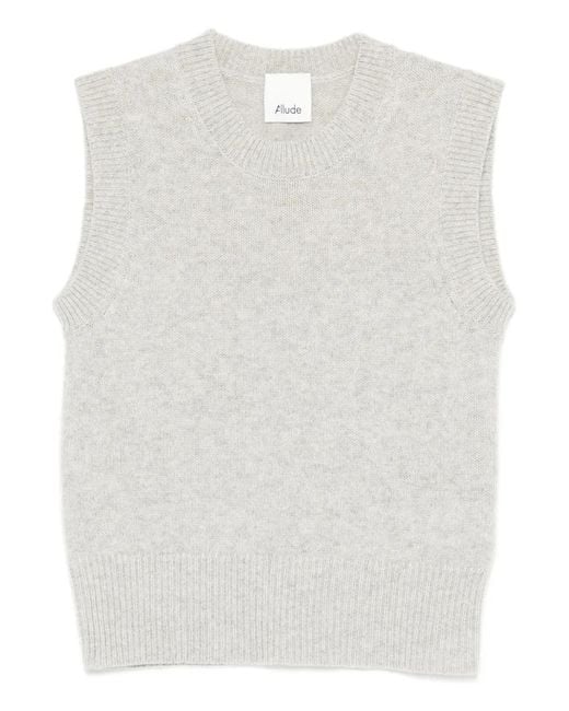 Allude White Sleeveless Knitted Top