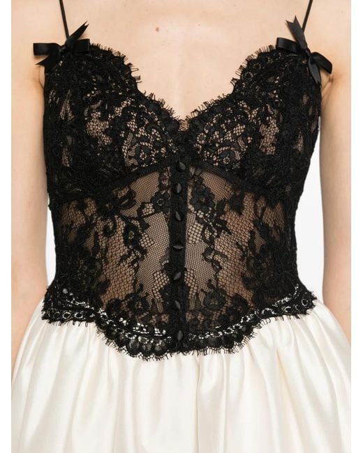 Self-Portrait White Lace-Bodice Flared Midi Dress