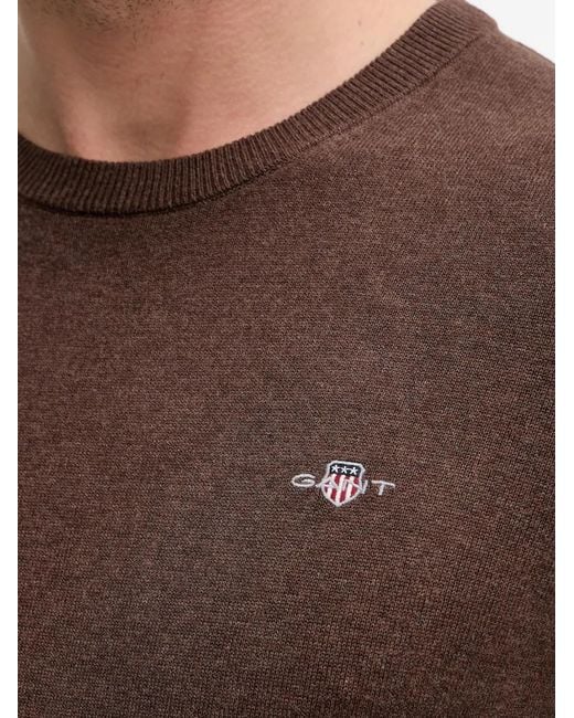 Gant Brown Logo Round-Neck Sweater for men