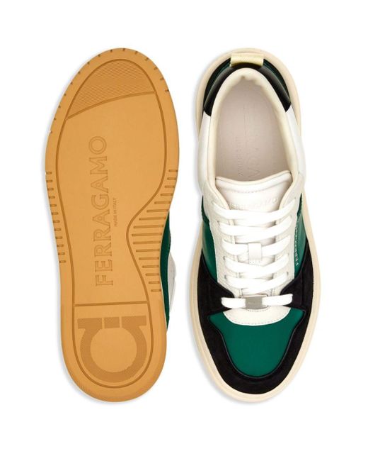 Ferragamo Green Dennis Panelled Sneakers for men