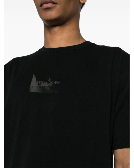 メンズ Stone Island ロゴ Tシャツ Black
