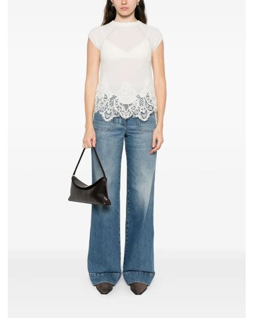 Ermanno Scervino White Lace-Trimmed Knitted Top