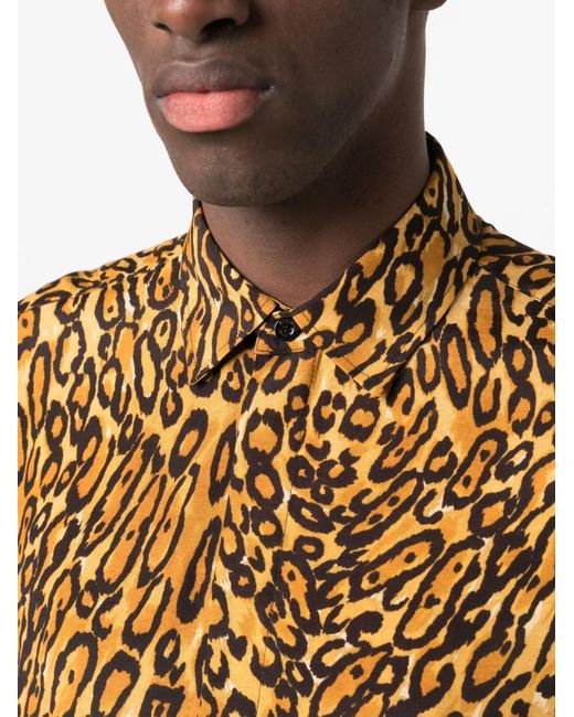 Moschino Brown Leopard-Print Long-Sleeve Shirt for men