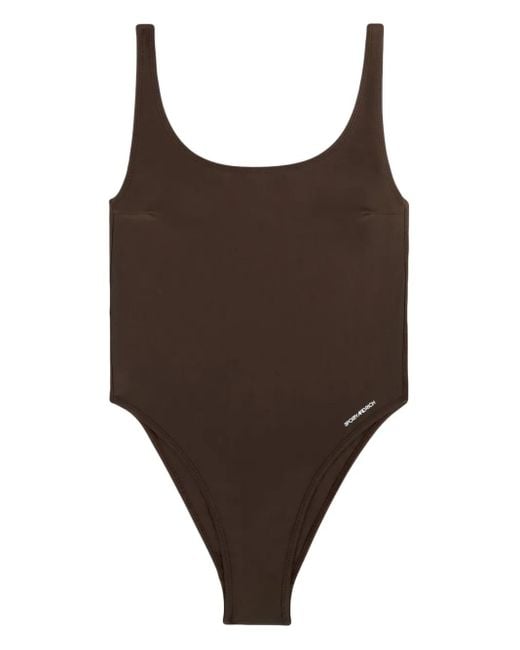 Sporty & Rich Brown Carla Logo-Print Swimsuit