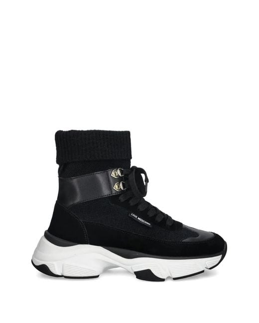 Love Moschino Black Lace-Up Sock-Detail Sneakers