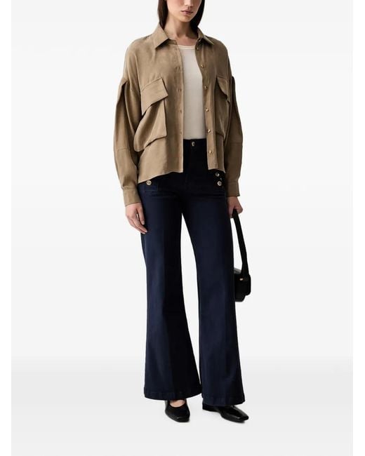 ViCOLO Blue Button-Detail Flared Jeans