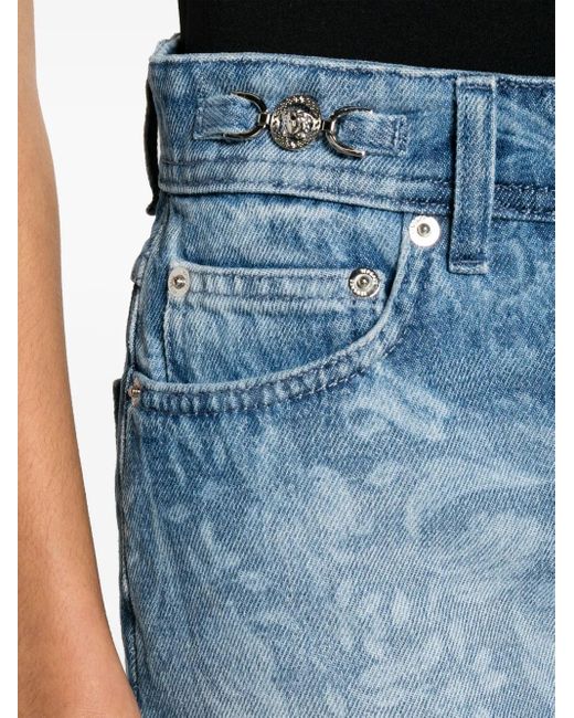 Versace Blue Baroque-Print Denim Miniskirt